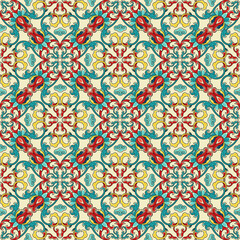 Chinese ceramic tile seamless pattern. Oriental traditional floral ornament. Wall or floor texture.