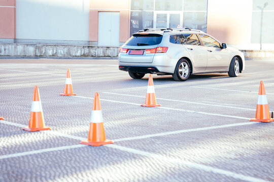 Cones for the examination, driving school concept