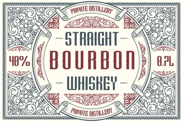 Papier Peint photo Étiquettes vintage Bourbon Whisky - étiquette décorative vintage ornée