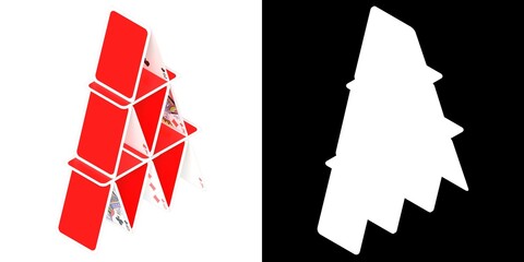 3D rendering illustration of a house of cards