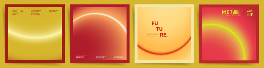 Neon modern art square cover design. Social media square post template with science, space blurry red gradient. Circular radial gradient layout template design set for poster, post, banners. Vector.	