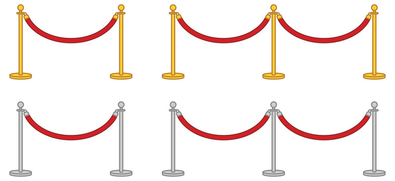 Red Velvet Rope Clipart Set - Gold and Silver