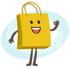 Cartoon Shopping Bag Character showing the ok sign