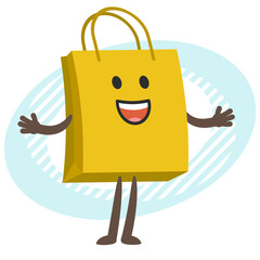 Cartoon Shopping Bag Character greeting or explaining something.
