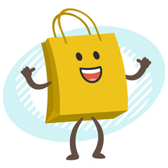 Cartoon Shopping Bag Character  pointing at himself.