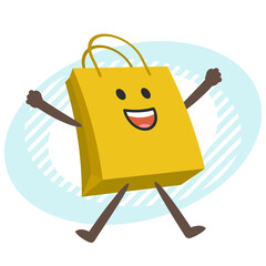 Cartoon Shopping Bag Character joyfully jumping.