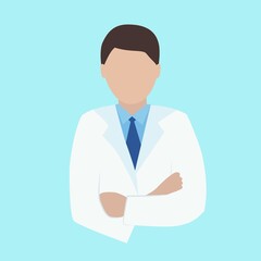 Doctor man in white coat in flat style, minimalistic vector illustration medical worker white male