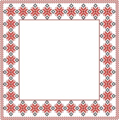Traditional Belarusian, Ukrainian ornament frame. National red and black textile embroidery pattern.