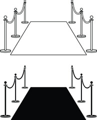 Red Carpet with Velvet Rope Clipart Set - Outline and Silhouette - obrazy, fototapety, plakaty