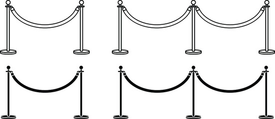 Velvet Rope Clipart Set - Outline and Silhouette