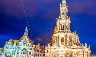 Fototapeta na wymiar Roman Catholic Cathedral of Dresden at night, Germany.
