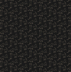 Dark background image with a pattern of beige silhouettes of oriental cats