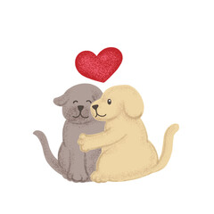 dog with heart hand drawn cartoon vector illustration