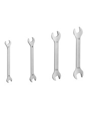 Row of mechanic silver metal tool wrench for repair isolated on white