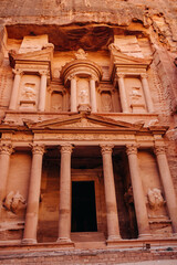 Facade of the Treasury in Petra. Hashemite Kingdom of Jordan. Al-Khazneh or Treasury in Petra, Jordan