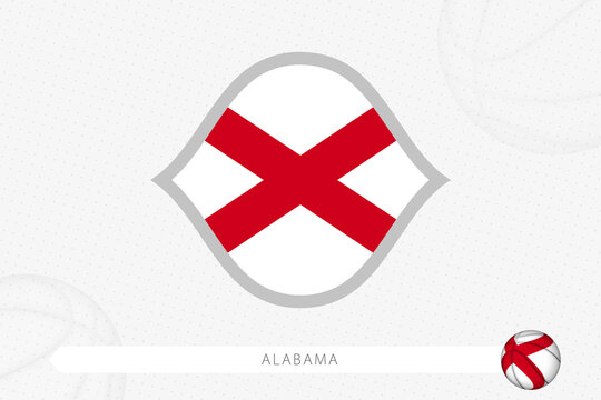 Alabama flag for basketball competition on gray basketball background.