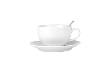 beautiful white cup and saucer, isolated from the background, on a white background