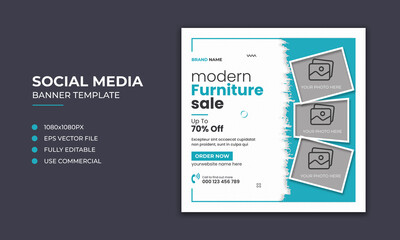 Modern furniture sale social media instagram post and web banner template