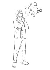 Attractive Business-Man questioning Illustration with Question Marks Lineart - 481224748