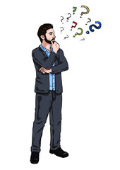 Attractive Business-Man questioning Illustration with Question Marks - 481224749