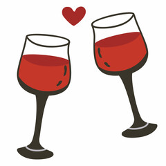 Two glasses of wine. Romantic. Vector.