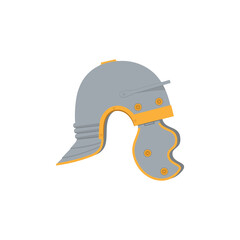 Helmet of a Roman legionary. Color vector illustration, flat style. White isolated background.