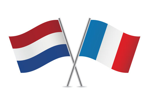 Netherlands and France flags. Netherlandish and French flags isolated on white background. Vector illustration.