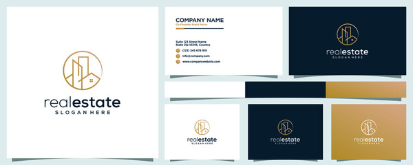 Creative building real estate logo template with business card design