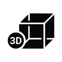 3d, box icon. Black vector graphics.