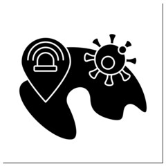 Emergency state glyph icon. Situation of national danger or disaster. Limit movement and other routine actions for protection.Pandemic concept.Filled flat sign. Isolated silhouette vector illustration