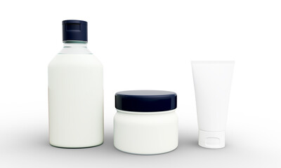 Mockup of hair care cosmetics, shampoo, mask and cream. 3d rendering.