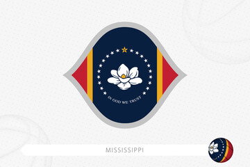 Mississippi flag for basketball competition on gray basketball background.
