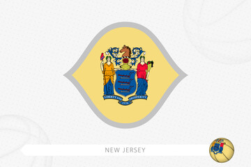 New Jersey flag for basketball competition on gray basketball background.
