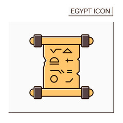 Papyrus color icon. Paper in ancient Egypt for writing or painting. Historical document with hieroglyphs.Egypt concept. Isolated vector illustration 