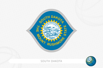 South Dakota flag for basketball competition on gray basketball background.