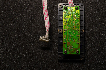 green chip on a gray background