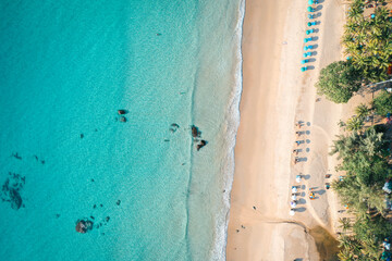 Aerial view of Surin beach in Phuket province in Thailand