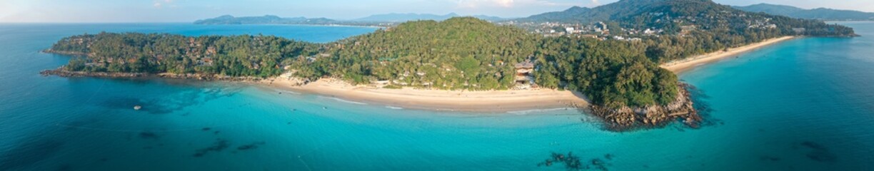 Fototapeta na wymiar Aerial view of Surin beach in Phuket province in Thailand