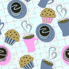 Seamless repeat surface pattern breakfast illustration