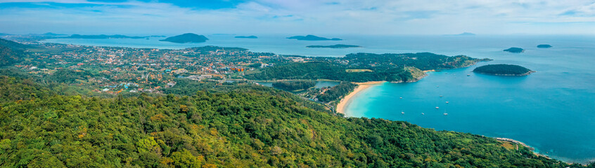 Naklejka premium Windmill viewpoint and Nai Han beach in Phuket province, Thailand
