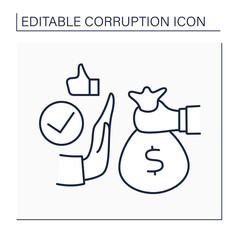 Stop bribe line icon. Anti-corruption actions. Avoid illegal payment deals. Corruption concept. Isolated vector illustration. Editable stroke