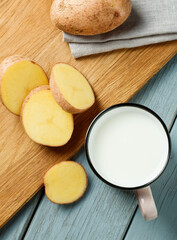 Healthy plant-based milk for vegan diets. Milk from potatoes.