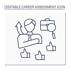 Recognition line icon. Acknowledging an individual behavior, performance, effort and accomplishment. Positive review. Career assessment concept. Isolated vector illustration. Editable stroke