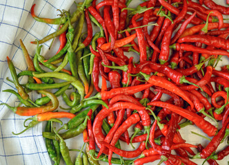 Background with bitter pepper. Colorful pods of bitter pepper. Chili pepper. Agricultural background with vegetables. Harvesting. Sale of vegetables. Agricultural business.