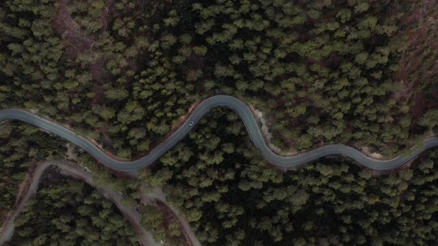 Curved mounrain road to Trodos in Cyprus, aerial view