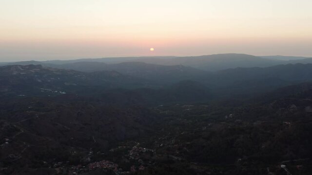 View from trodos mountain in Cyprus at sunset, Aerial view
