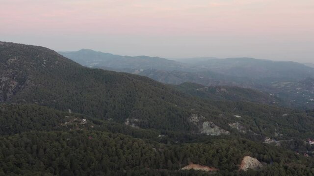 Aerial view trodos mountains in Cyprus, from drone