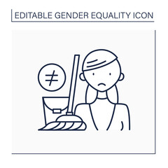 Discrimination line icon. Unequal rights for women. Stereotype. Household chores. Gender equality concept. Isolated vector illustration. Editable stroke