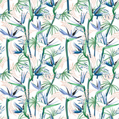 Beautiful Tropical flower,bird of paradise,Jungle leaf,exotic floral print seamless pattern,Design for fashion , fabric, textile, wallpaper, cover, web , wrapping and all prints