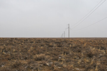 A small power line in the steppe